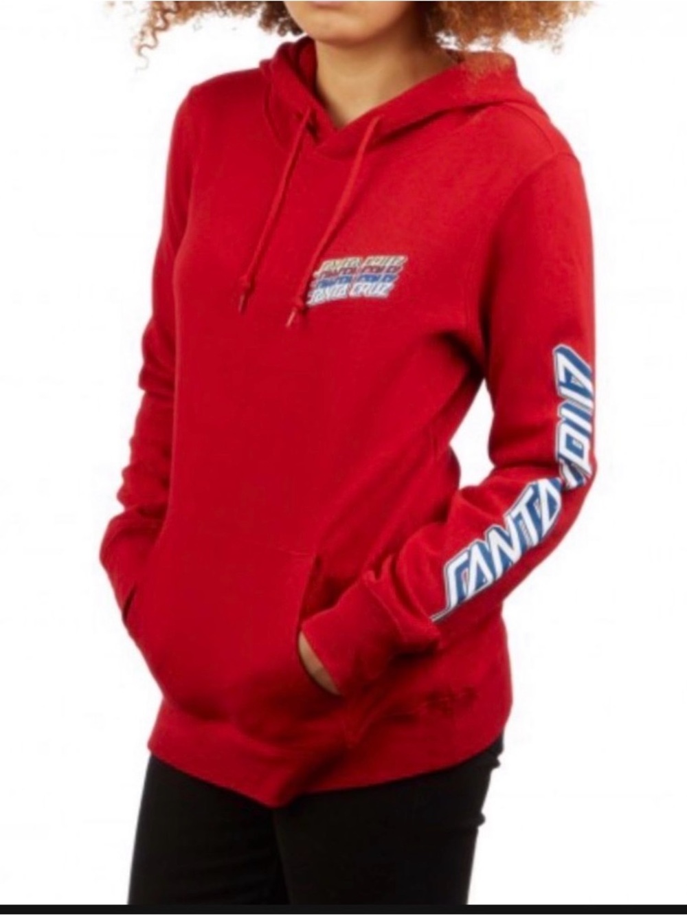 Santa Cruz Skateboards Red Hoodie Sweatshirt with Blue Sleeve Logo
